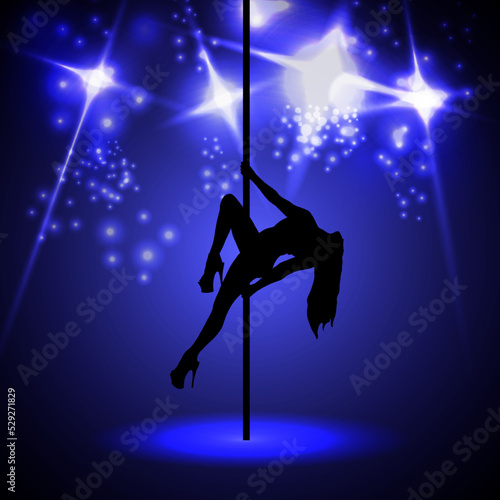 Beautiful silhouette of young women dancing a striptease. Sexy pole dancing	