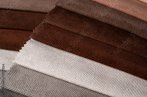 Light Set Sail Champagne and brown colors velour textile samples. photo