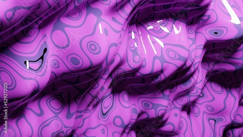 3D rendering. High quality render. A purple background of wavy shapes with oval patterns. Lumps or reliefs with waves and purple color. Template with design uses.