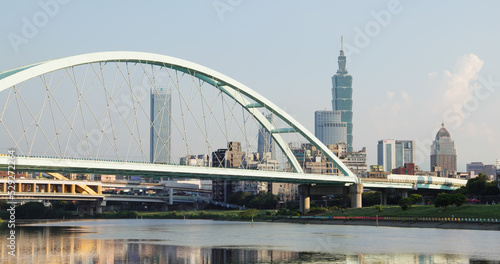 Macarthur Bridge in Taipei city skyline © leungchopan