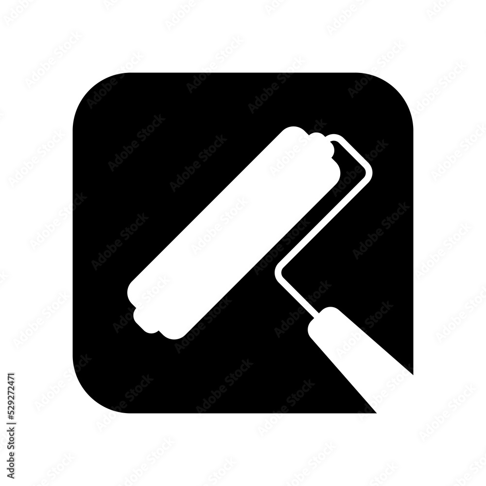 Paint roller icon. Painting. Black silhouette. Front side view. Vector simple flat graphic illustration. Isolated object on a white background. Isolate. Paint roller icon. Painting. Black silhouette. Front side view. Vector simple flat graphic illustration. Isolated object on a white background. Isolate.