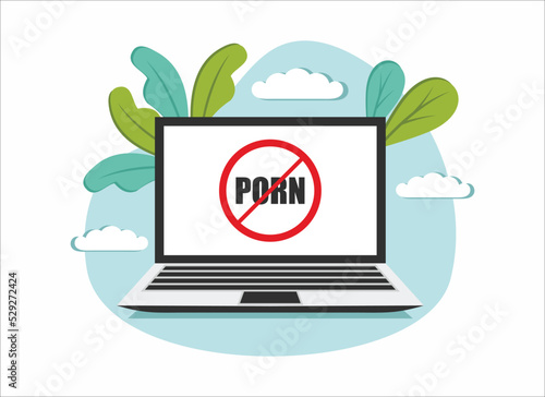 No porno icon on laptop screen on white background. Vector stock illustration.