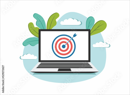 Laptop monitor screen and dart arrow target vector illustration business concept