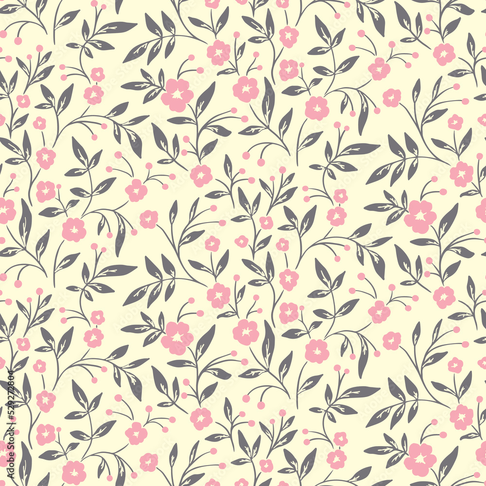 Seamless floral pattern, rustic ditsy style print with small flowers branches on a white surface. Romantic botanical background design with tiny hand drawn plants: flowers, leaves, twigs. Vector. Seamless floral pattern, rustic ditsy style print with small flowers branches on a white surface. Romantic botanical background design with tiny hand drawn plants: flowers, leaves, twigs. Vector.
