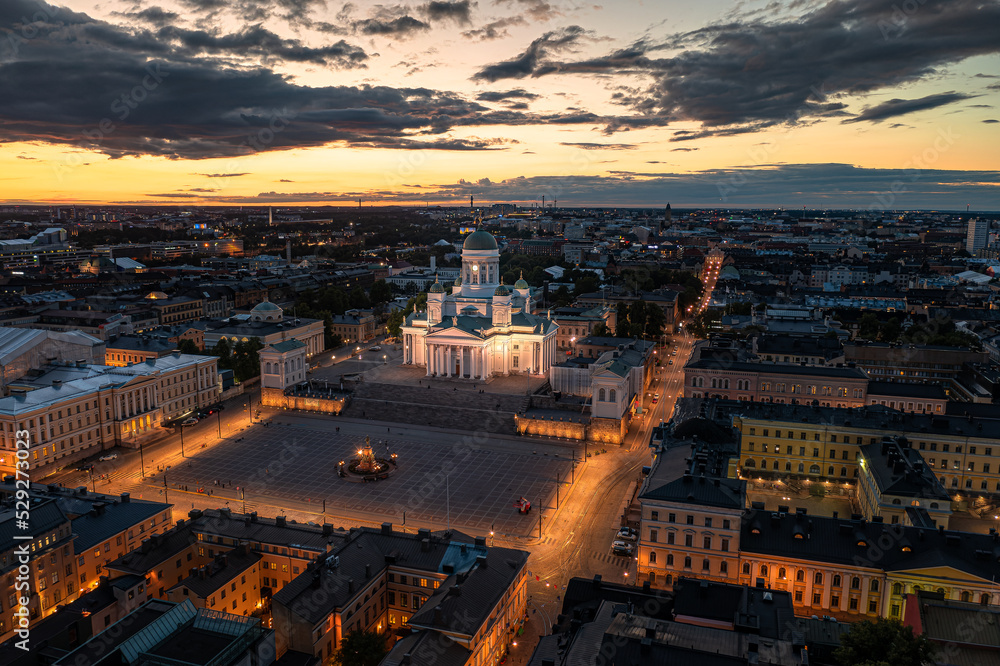 Panorama of night Helsinki. Finland. August 2022