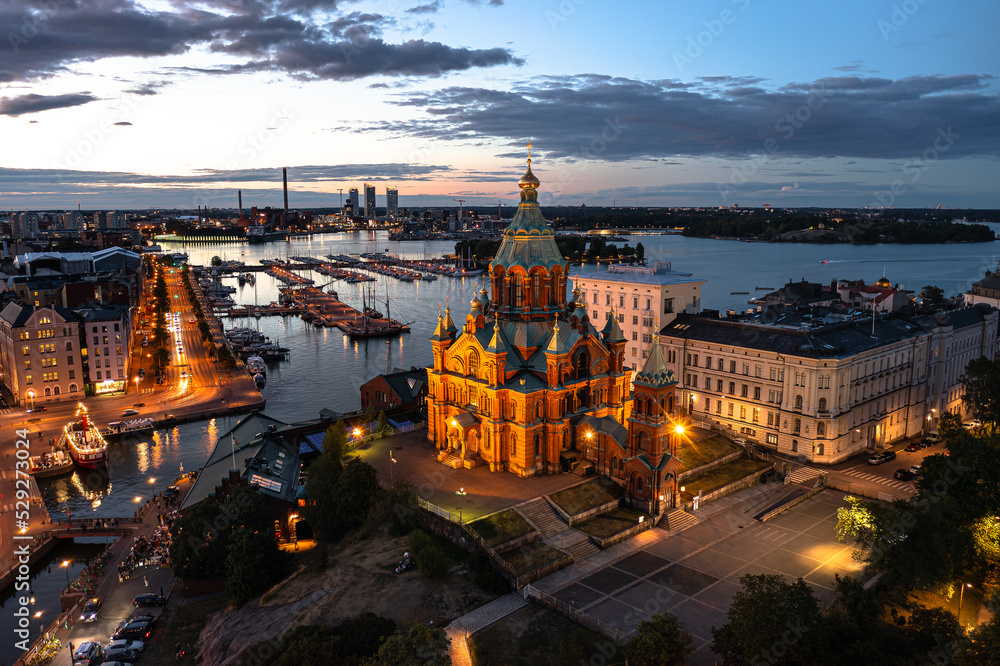 Panorama of night Helsinki. Finland. August 2022