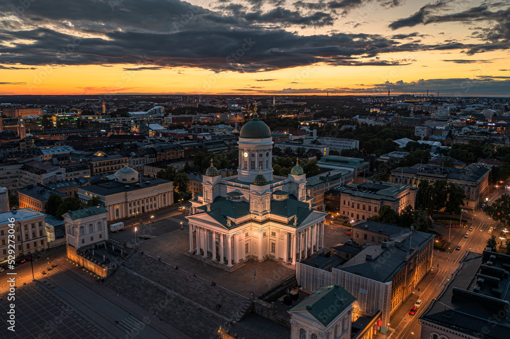 Panorama of night Helsinki. Finland. August 2022