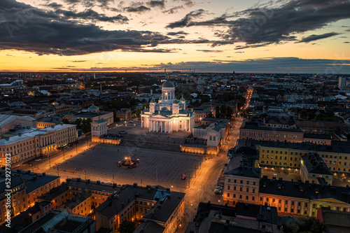 Obraz na płótnie Panorama of night Helsinki. Finland. August 2022 w salonie