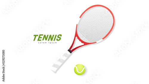 Tennis ball with Tennis racket isolated on white background , Flat Modern design , Illustration Vector EPS 10