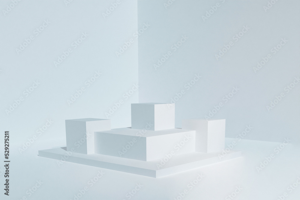 Mockup product display 3d rendering.Blank empty 3d podium cubes for product showroom Mockup product display 3d rendering.Blank empty 3d podium cubes for product showroom