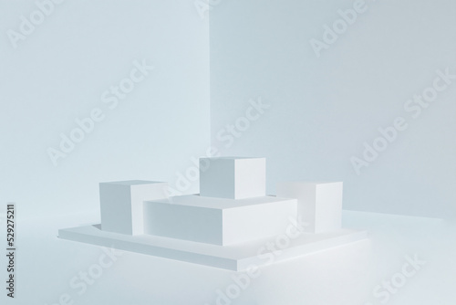 Mockup product display 3d rendering.Blank empty 3d podium cubes for product showroom