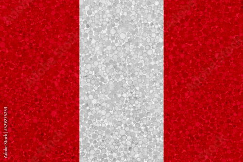 Flag of Peru on styrofoam texture. national flag painted on the surface of plastic foam