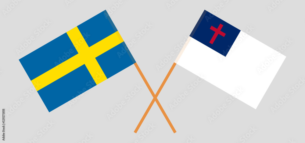 Crossed flags of Sweden and christianity. Official colors. Correct proportion