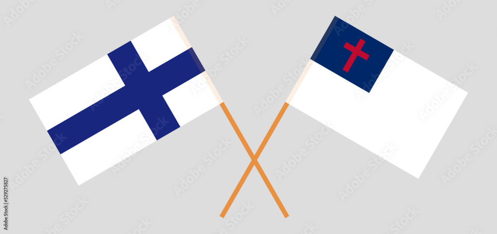 Crossed flags of Finland and christianity. Official colors. Correct proportion