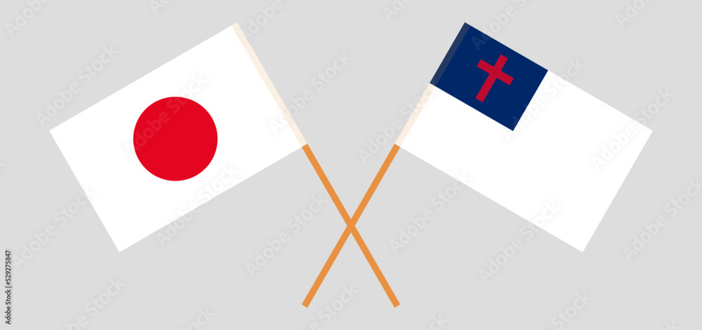 Crossed flags of Japan and christianity. Official colors. Correct proportion Crossed flags of Japan and christianity. Official colors. Correct proportion