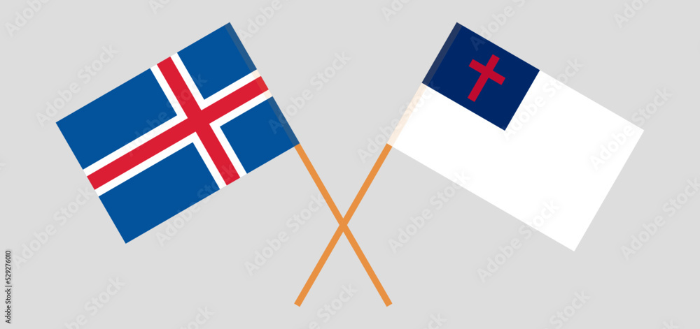 Crossed flags of Iceland and christianity. Official colors. Correct proportion
