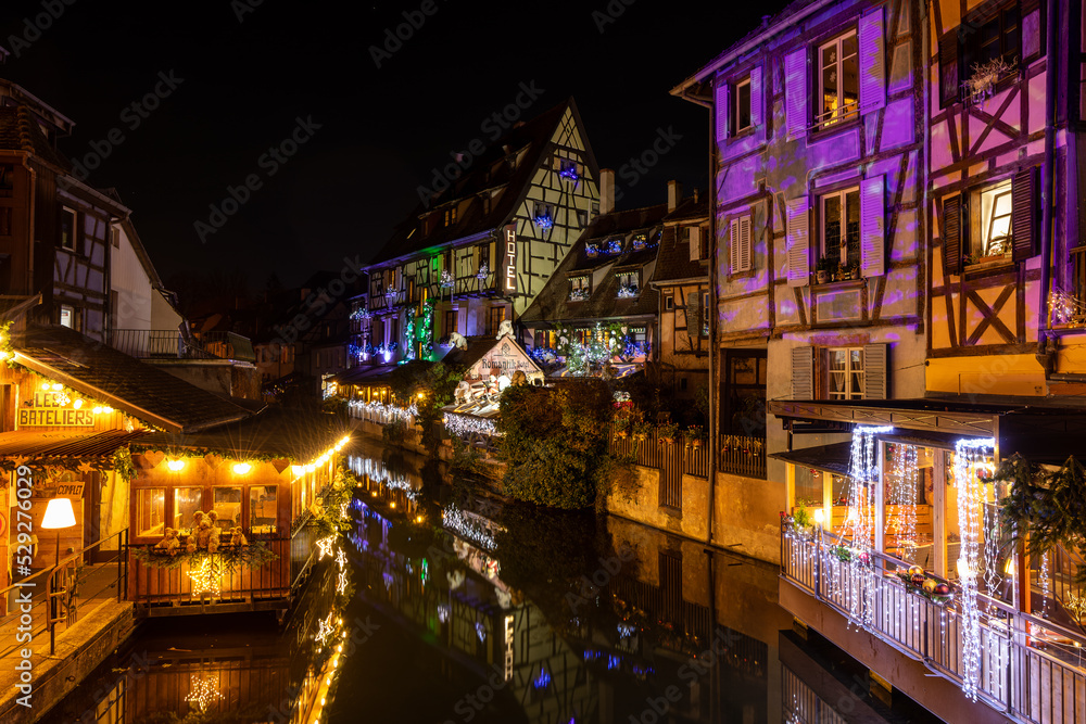 A beautiful cityscape at the famous Christmas market in Colmar in France.