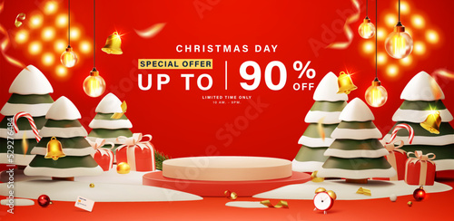 Christmas sale podium banner background template design for web or social media.