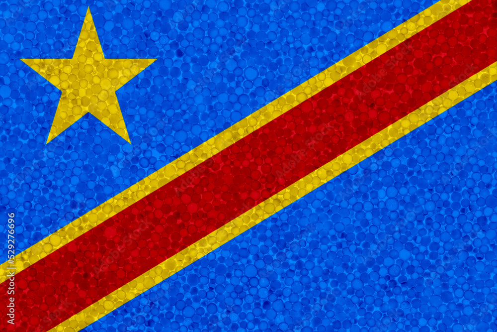 Flag of the Democratic Republic of the Congo on styrofoam texture. national flag painted on the surface of plastic foam Flag of the Democratic Republic of the Congo on styrofoam texture. national flag painted on the surface of plastic foam
