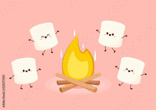 Marshmallow character. wallpaper. free space for text. logo design. bonfire vector.
