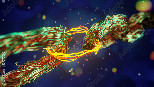 Blockchain digital chain, beautiful abstract copper coil wiring . 3d rendering.