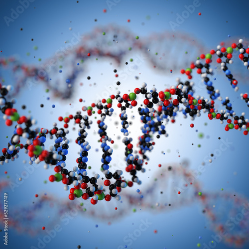 Fotografie Molecular structure of DNA. 3D rendering.