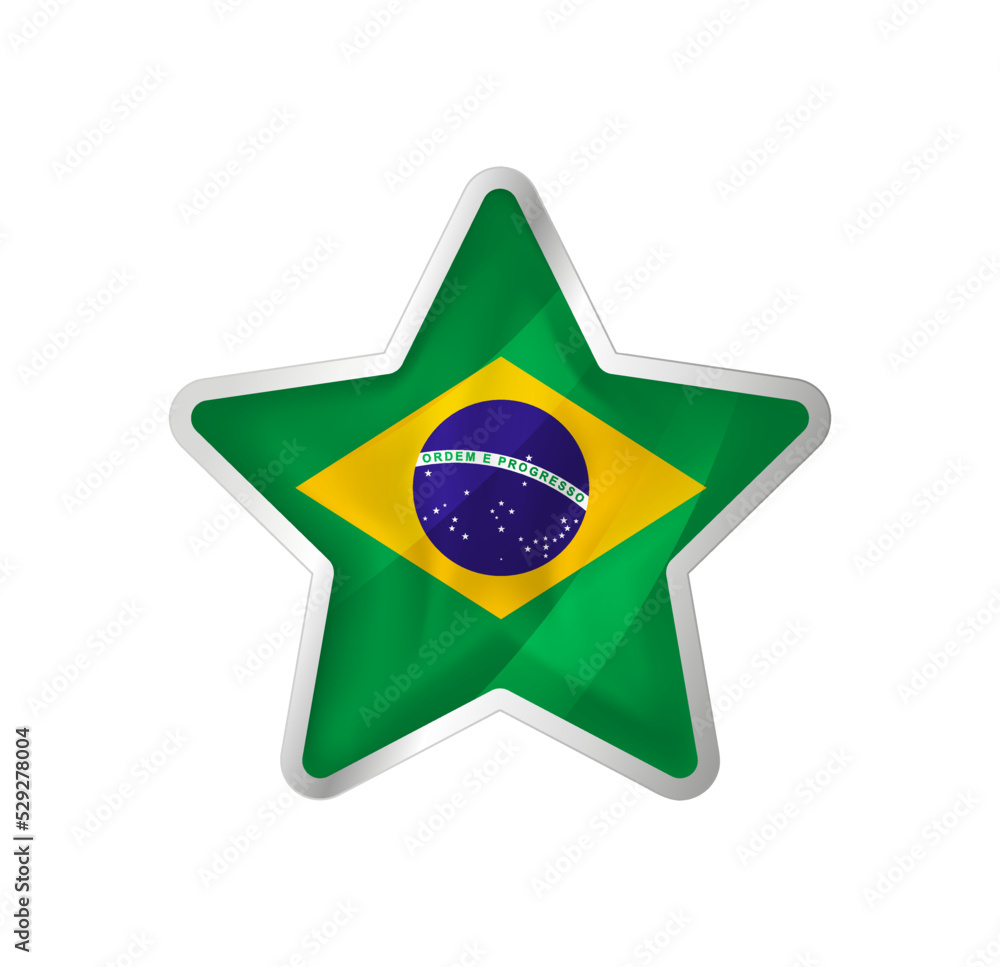 Brazil flag in star. Button star and flag template. Easy editing and vector in groups. National flag vector illustration on white background.