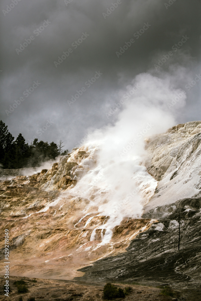 Smoke emitting from volcanic landscape against cloudy sky Smoke emitting from volcanic landscape against cloudy sky