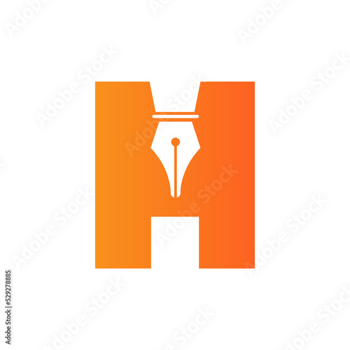 Initial Letter H Pen Nib Icon For Education Logo and Law Symbol Vector Template Based Alphabet
