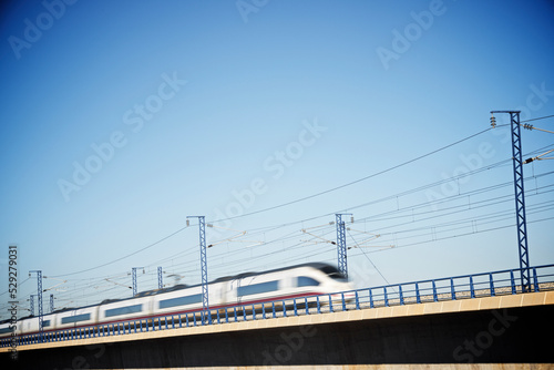 Low angle view of high speed train against clear sky