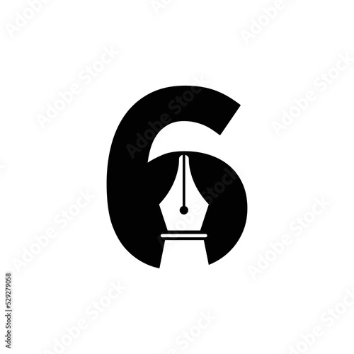 Initial Letter 6 Pen Nib Icon For Education Logo and Law Symbol Vector Template Based Alphabet