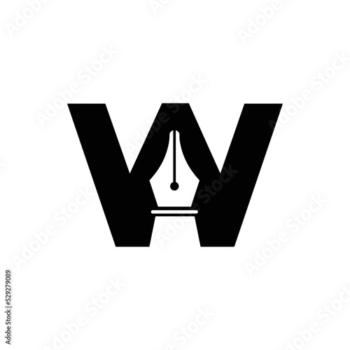 Initial Letter W Pen Nib Icon For Education Logo and Law Symbol Vector Template Based Alphabet