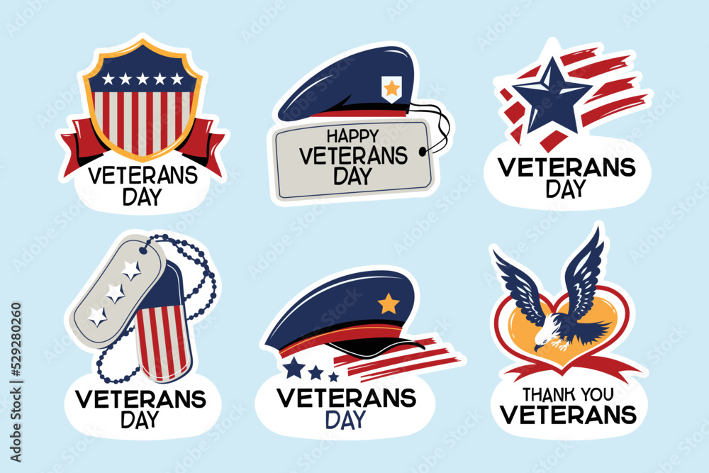 Fototapeta premium Happy Veterans Day Sticker or Emblem Set Collection
