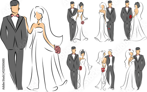 Vector illustrations sketch of wedding couple for invitation, greeting card design, t-shirt print, inspiration poster.