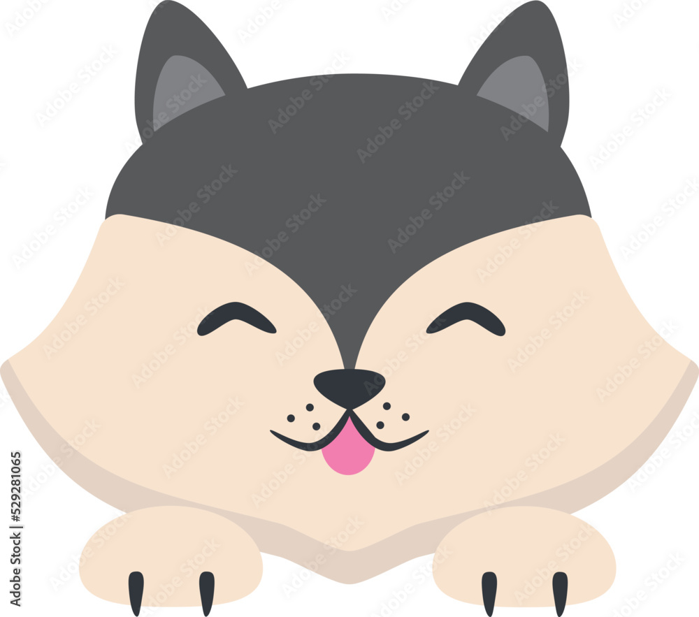 Vector illustration of grey dog head in cartoon style. Vector husky dog character Vector illustration of grey dog head in cartoon style. Vector husky dog character