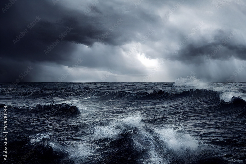 Big storms cause tornadoes in the ocean. 3D Illustration.climate changes concpet Big storms cause tornadoes in the ocean. 3D Illustration.climate changes concpet
