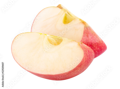 Two wedges of red apple cut out