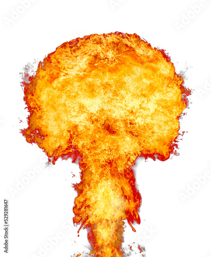 Explosion - fire mushroom on a transparent background in PNG format. Mushroom cloud fireball from an explosion at night. Nuclear explosion. Symbol of environmental protection and dangers of nuclear 