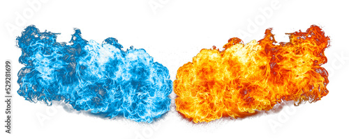 Red and blue fire on a transparent background in PNG format