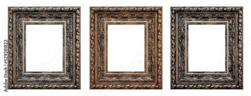 Framework in antique style. Vintage picture frame isolated on a transparent background in PNG format