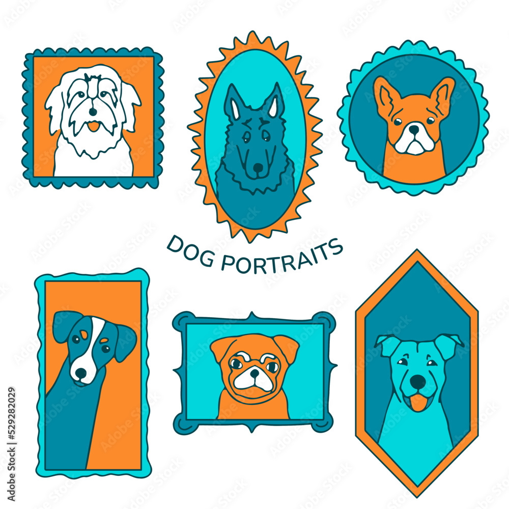 stockvector-doodle-dog-portraits-set-cute-outline-muzzles-in-vintage