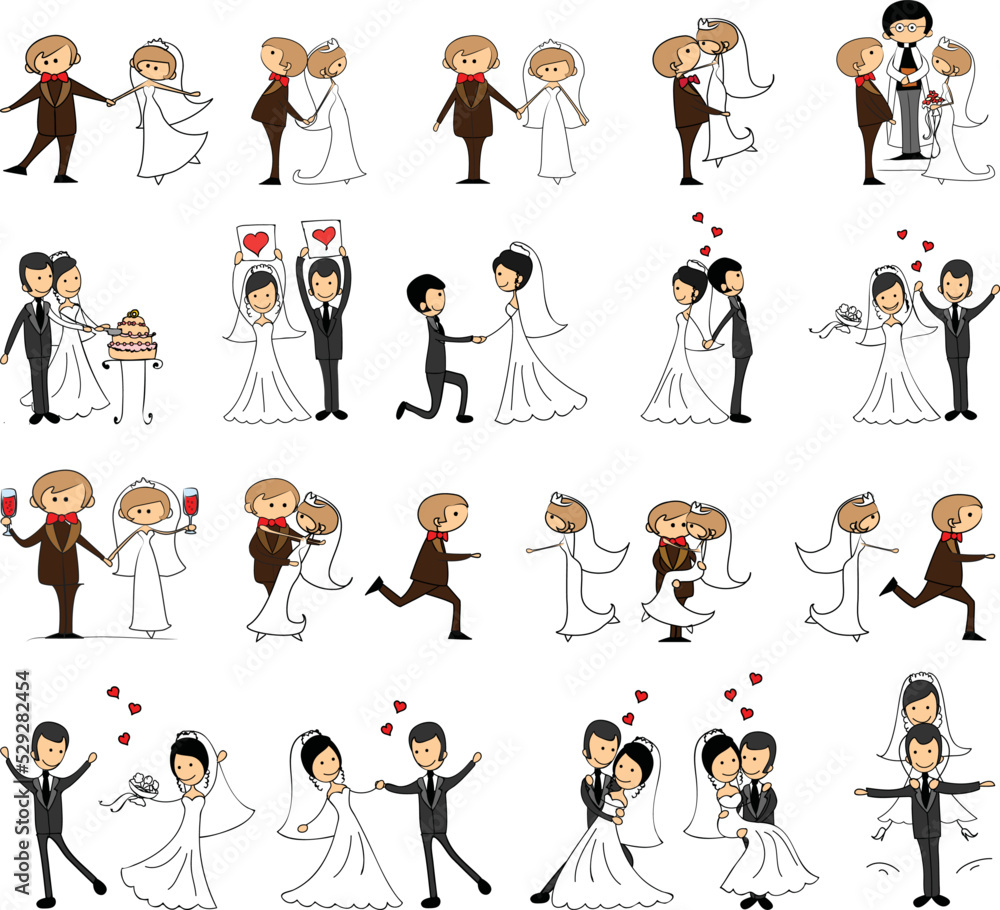 Wedding doodle couple in love. Vector illustration for greeting card, invitation and banner Wedding doodle couple in love. Vector illustration for greeting card, invitation and banner