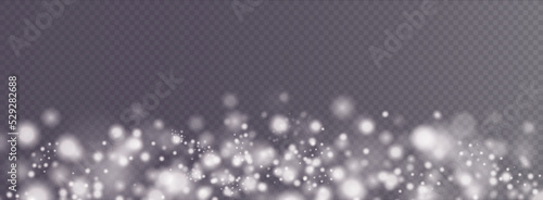 Christmas background. Powder PNG. Magic bokeh shines with white dust. Small realistic glare on a transparent Png background. Design element for cards, invitations, backgrounds, screensavers.