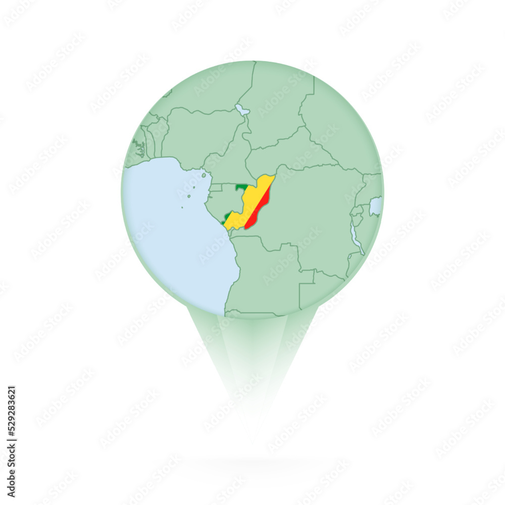 Congo map, stylish location icon with Congo map and flag. Congo map, stylish location icon with Congo map and flag.
