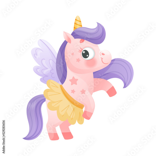 Cute Unicorn with Horn and Purple Mane Wearing Skirt Vector Illustration