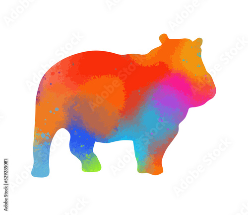 beautiful happo standing in style. Hippo colorful silhouette. Vector illustration