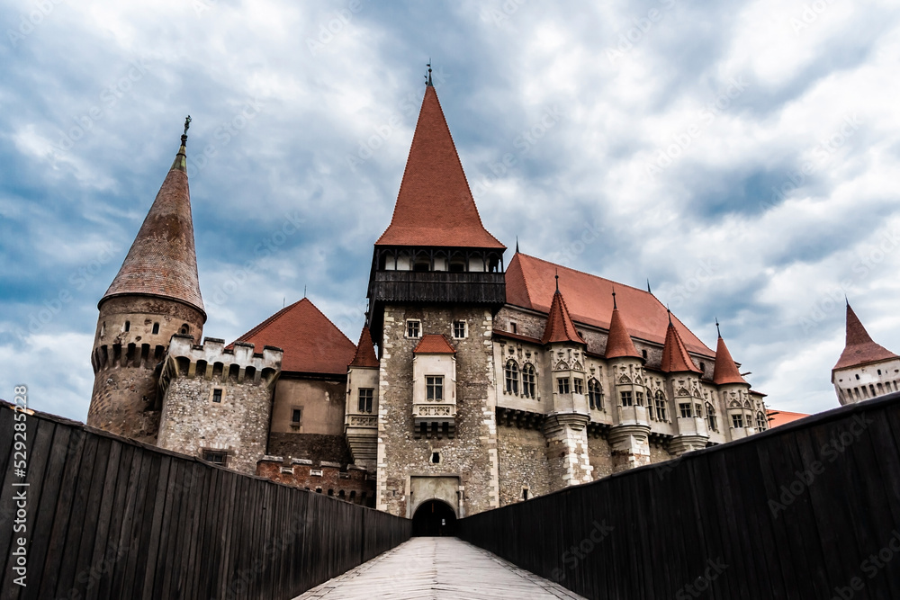 Front view of the Corvin castle. Hunedoara, Romania.