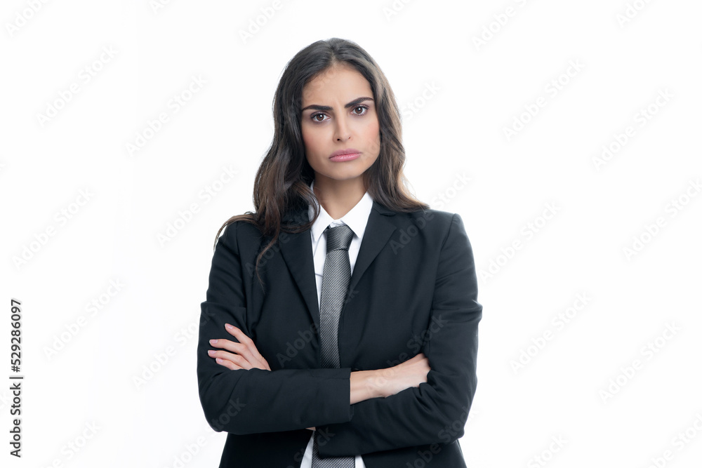 Portrait of business woman in suit crossed arms. Confidence businesswoman against grey background with copy space. Proud student girl. Beautiful businesswoman. Female business model face. Portrait of business woman in suit crossed arms. Confidence businesswoman against grey background with copy space. Proud student girl. Beautiful businesswoman. Female business model face.