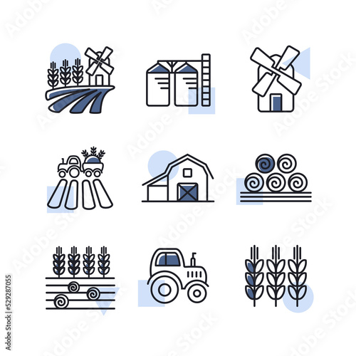 Farm Field icon set. Agriculture sign