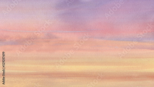Watercolor background. Horizontal gradient painted with a brush, magenta and orange color.